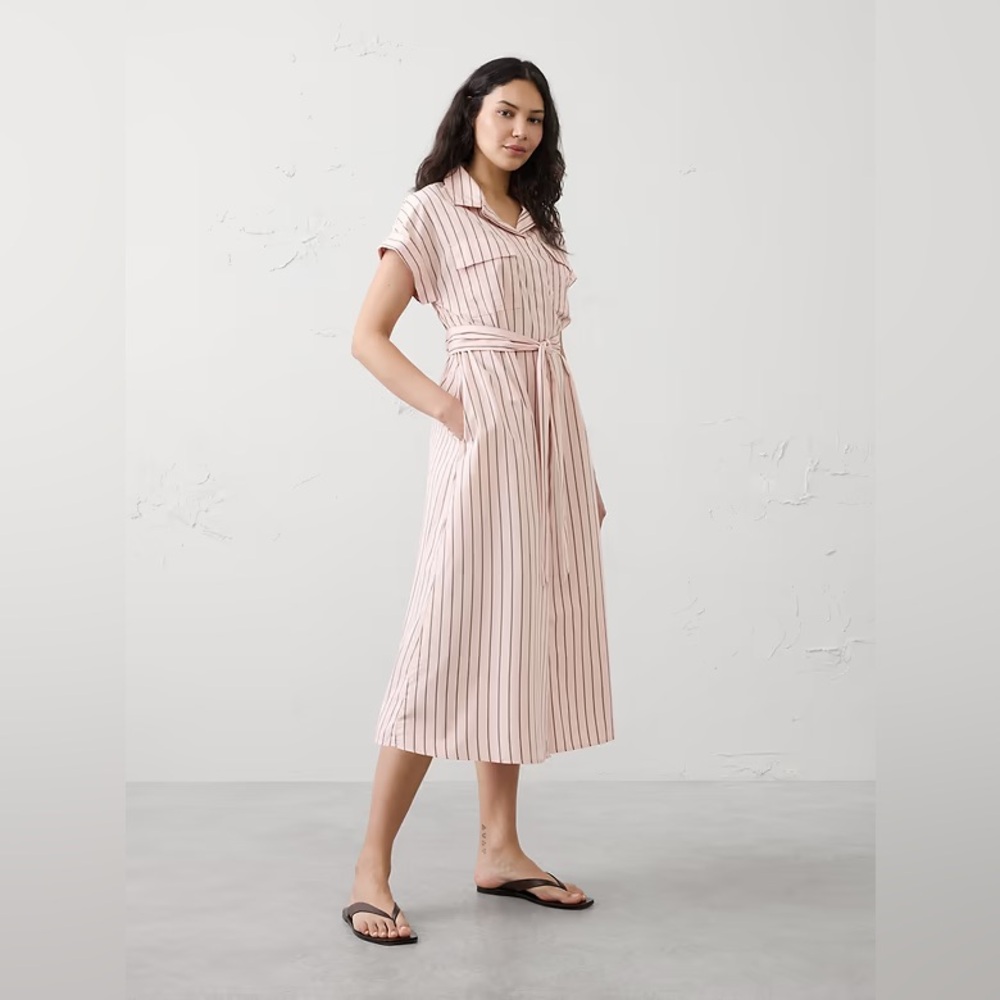 NWT! BANANA REPUBLIC PINK STRIPE POPLIN UTILITY MIDI SHIRTDRESS - 🍉